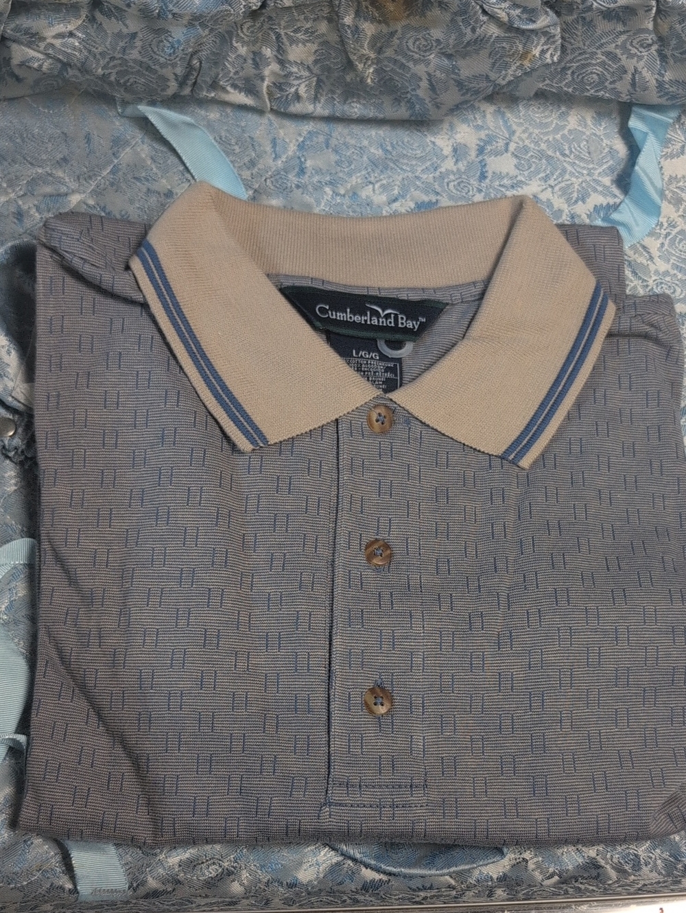 Men's Gray Polo with Tan Contrast Collar